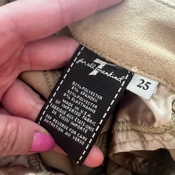 7 FOR ALL MANKIND Suede Skinny Pants Jeans In Tan Camel Sz 25 - Picture 5 of 6